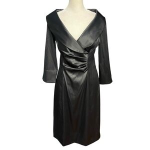 Willow Glenn New York Satin Cocktail Dress Size 6 Wrap Style 3/4 Sleeves Classic